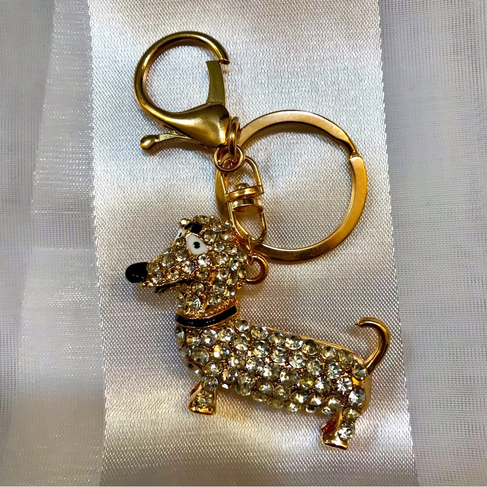 NWOT Gold w-SIlver Rhinestones Dachshund Dog Purse Charm! - Picture 5 of 8